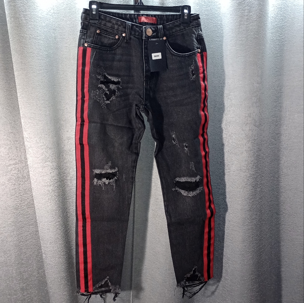 New Black Distressed Crop Jeans